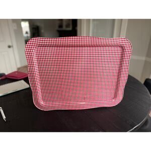 Vintage Red Gingham Metal TV Tray | Rustic Farmhouse Magnetic Message Board